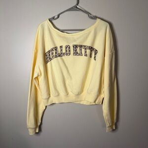 hello Kitty animal print logo yellow off shoulder pullover sweatshirt womens S